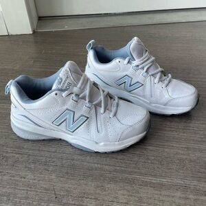 New Balance 608 V5 white and light blue women’s sneakers — like new!